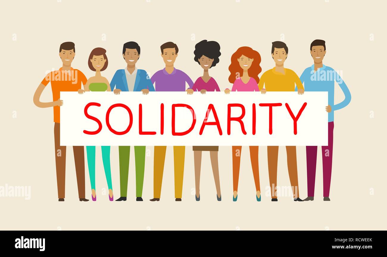 Personas sosteniendo pancartas en blanco. La solidaridad, la cohesión, la unidad concepto. Ilustración vectorial Ilustración del Vector