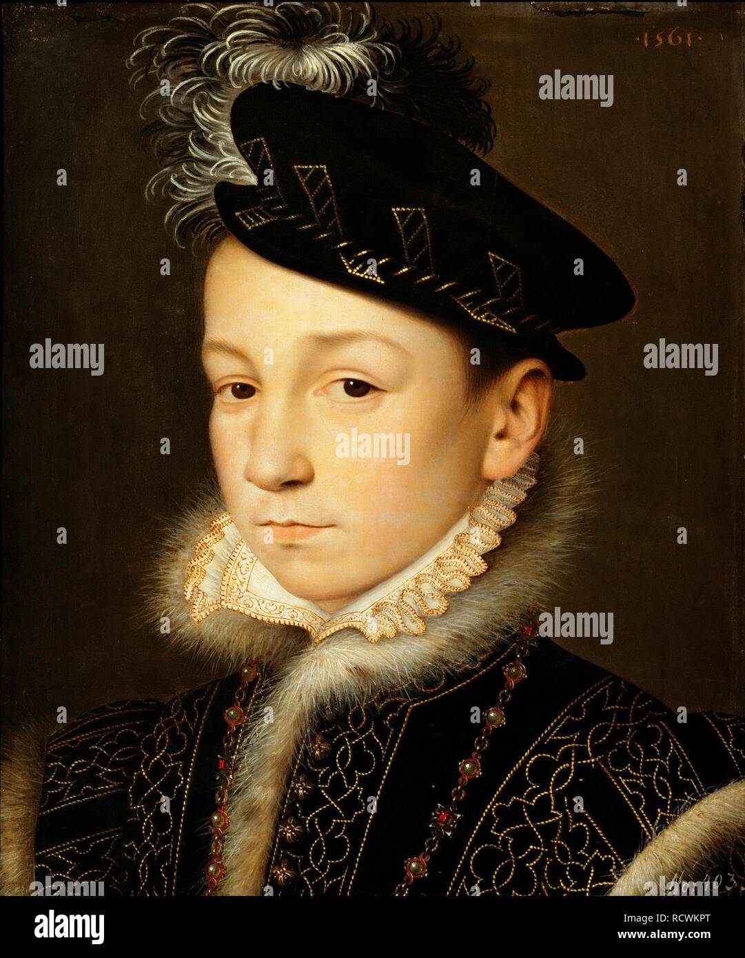 Retrato del Rey Carlos IX de Francia (1550-1574). Museo: Museo de la historia del arte, la Vienne. Autor: CLOUET, François. Foto de stock