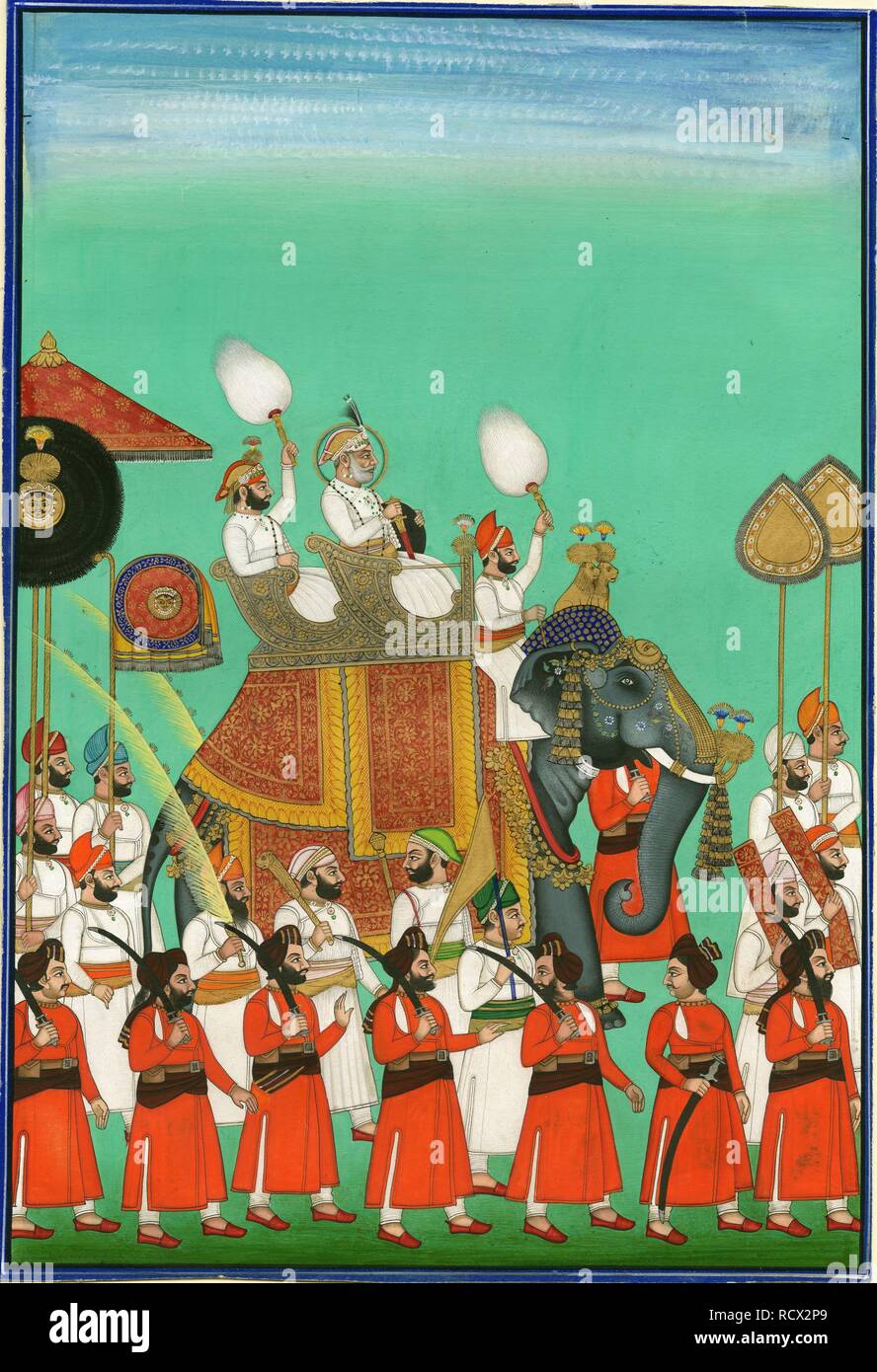 Rajá de Jodhpur montar en elefante. Museo: Colección privada. Autor: arte indio. Foto de stock