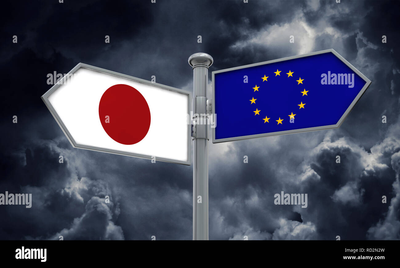 El Japón y la Unión Europea guía. Moviéndose en diferentes direcciones