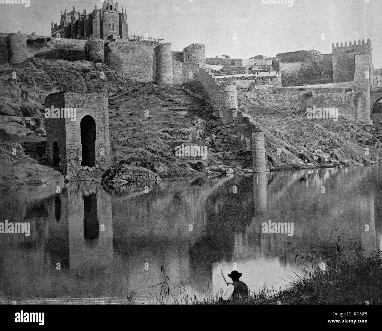 Autotype temprana de Toledo, Sitio del Patrimonio Mundial de la UNESCO, Castilla-La Mancha, España, foto histórica, 1884 Foto de stock