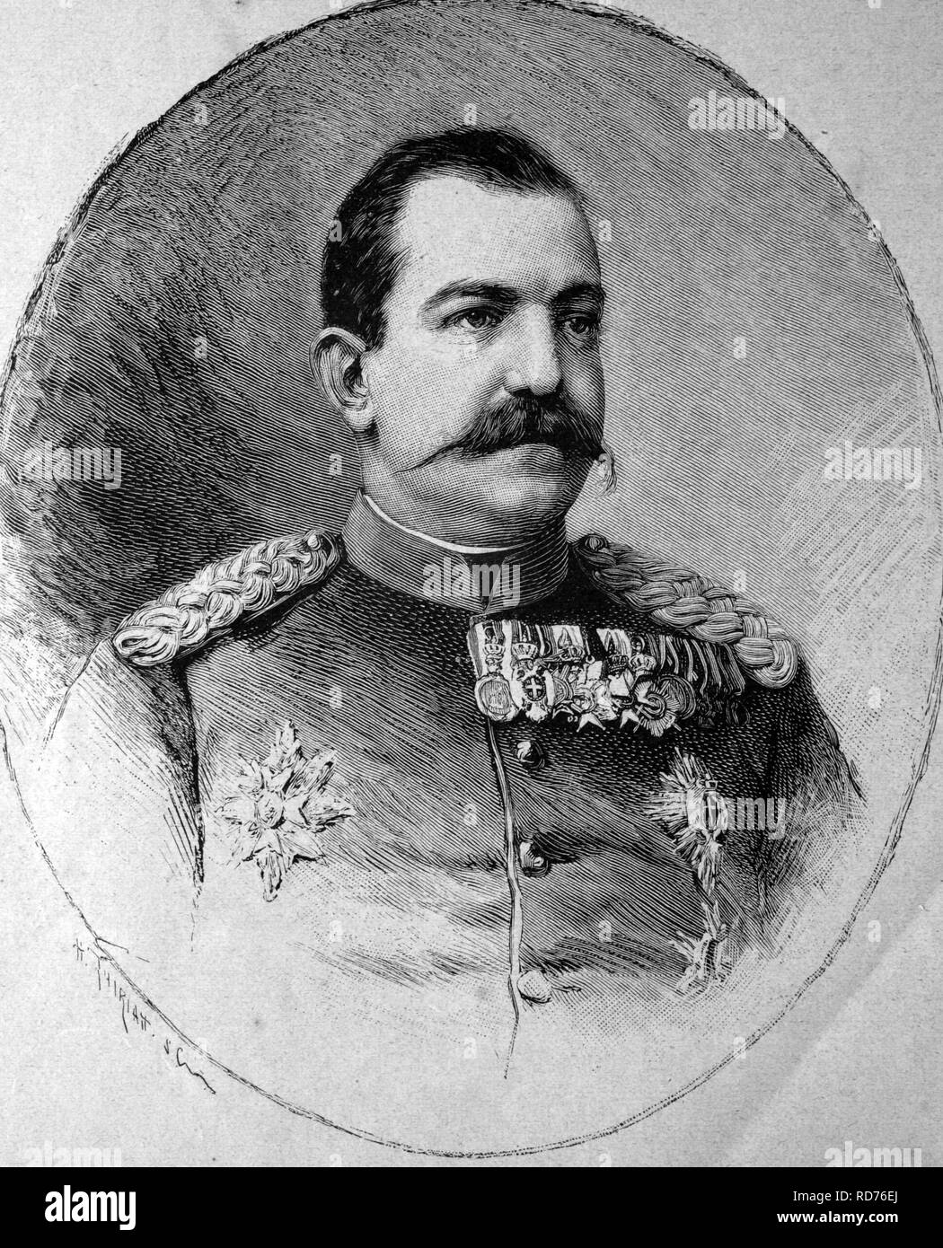 Milan I (1854-1901), Rey de Serbia, ilustración histórica, circa 1886 Foto de stock