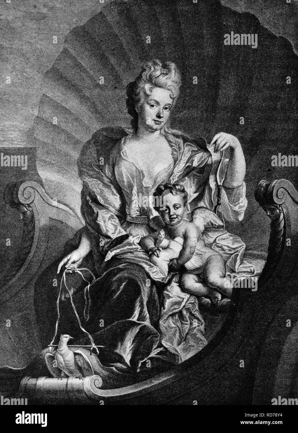 La condesa Cosel, maestra de Augusto el Fuerte histórico como Venus, xilografía, circa 1865 Foto de stock