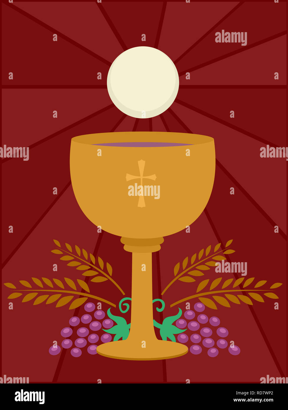 Ilustración de un cáliz con vino y pan de la Eucaristía con la uva y el  trigo a continuación. La Santa Comunión Fotografía de stock - Alamy