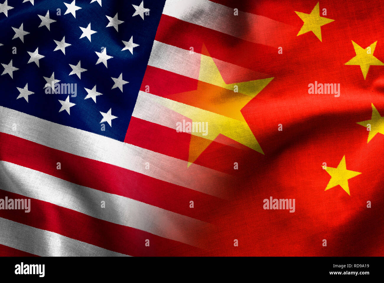 Compuesto de las banderas de la República Popular de China y de las barras y las estrellas de los Estados Unidos de América Foto de stock