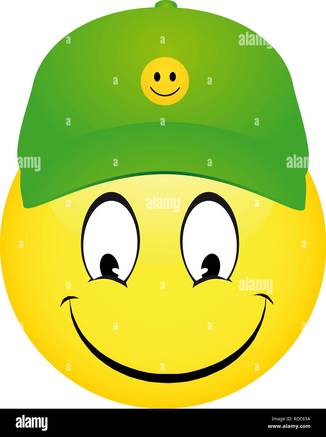 Ilustración vectorial de dibujos animados Smiley Emoticones llevaba una  gorra verde y apuntando Imagen Vector de stock - Alamy