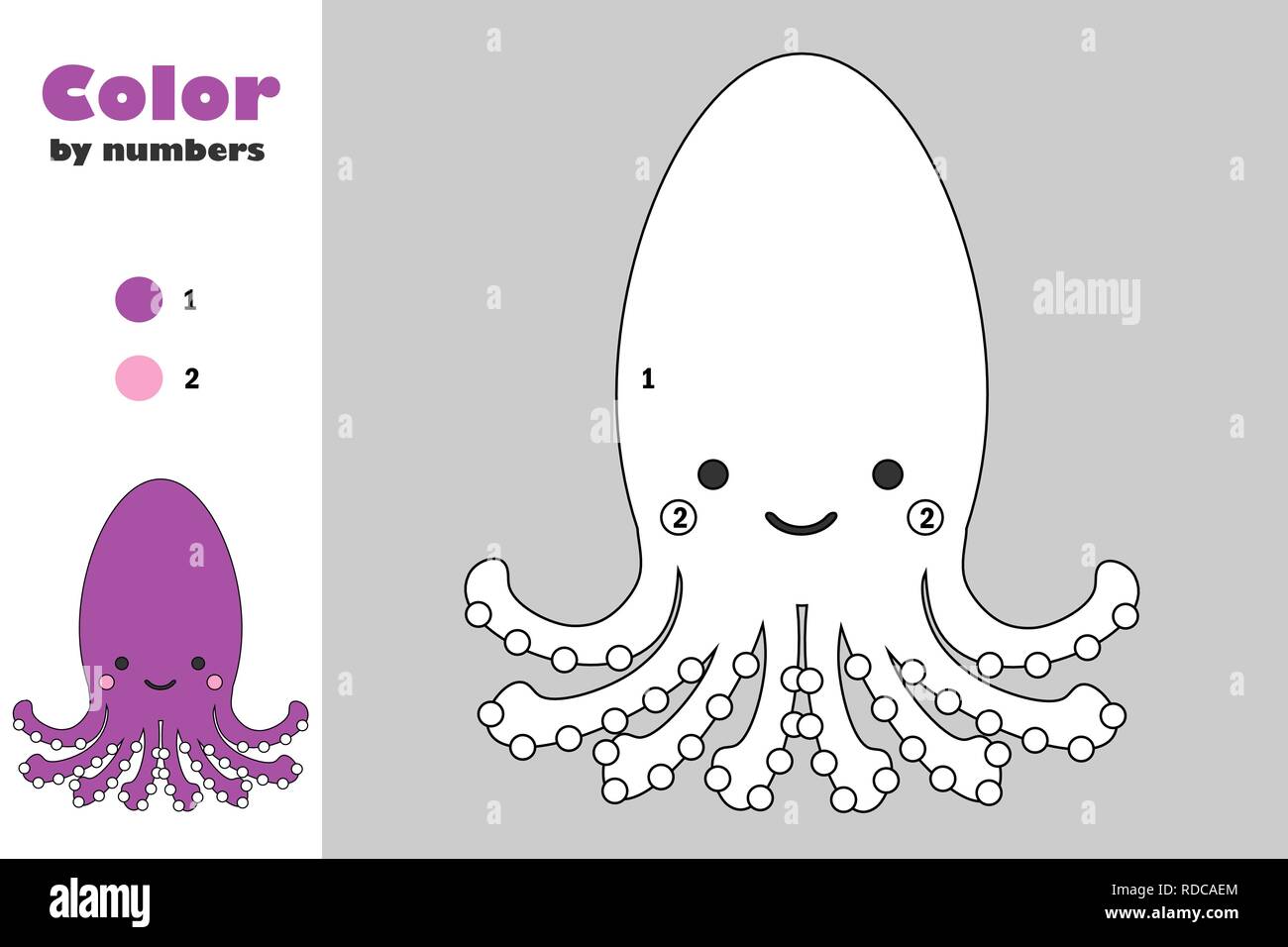 El Pulpo En El Estilo De Dibujos Animados Color Por Numero Papel Del Juego Educativo Para