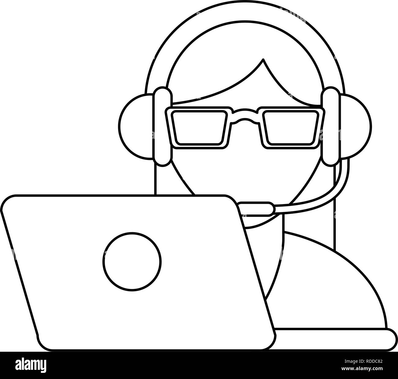 Call center y servicio al cliente en blanco y negro Imagen Vector de