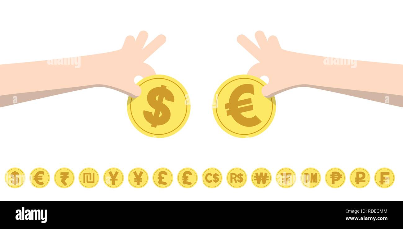 Ilustración Vector cambio dólar euro y monedas de los tipos de cambio de  las divisas. Concepto de finanzas Imagen Vector de stock - Alamy