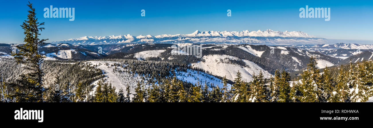 Pintoresco paisaje de invierno paisaje nevado en las montañas eslovacas. Foto de stock