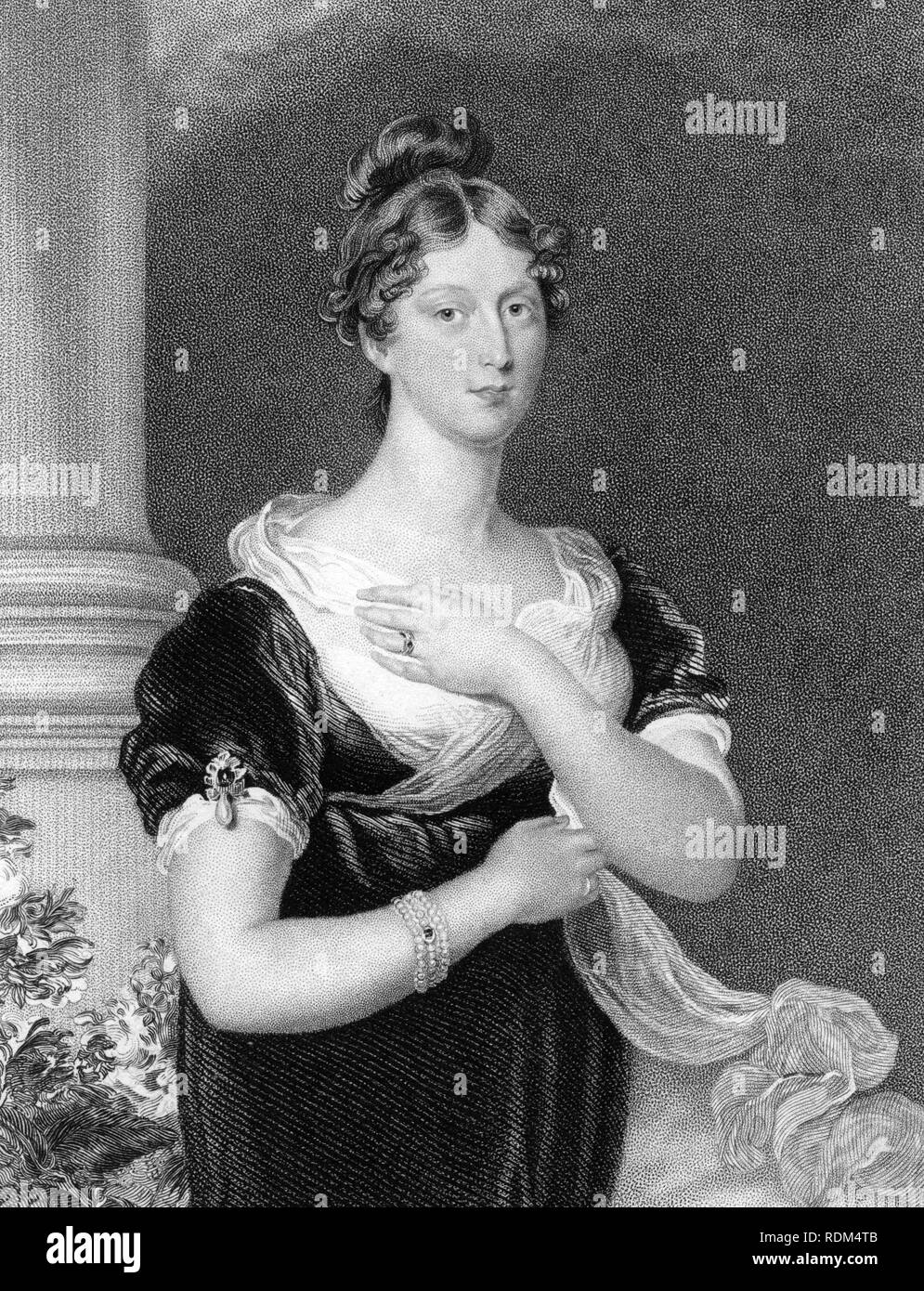 La princesa Carlota Augusta de Gales, un grabado basado en una pintura de Sir Thomas Lawrence antes de morir en el parto en 1817 a los 21 años de edad, pero esta versión publicada en 1832. Su muerte, alentó al posterior matrimonio que llevó a Victoria tomando el trono británico Foto de stock