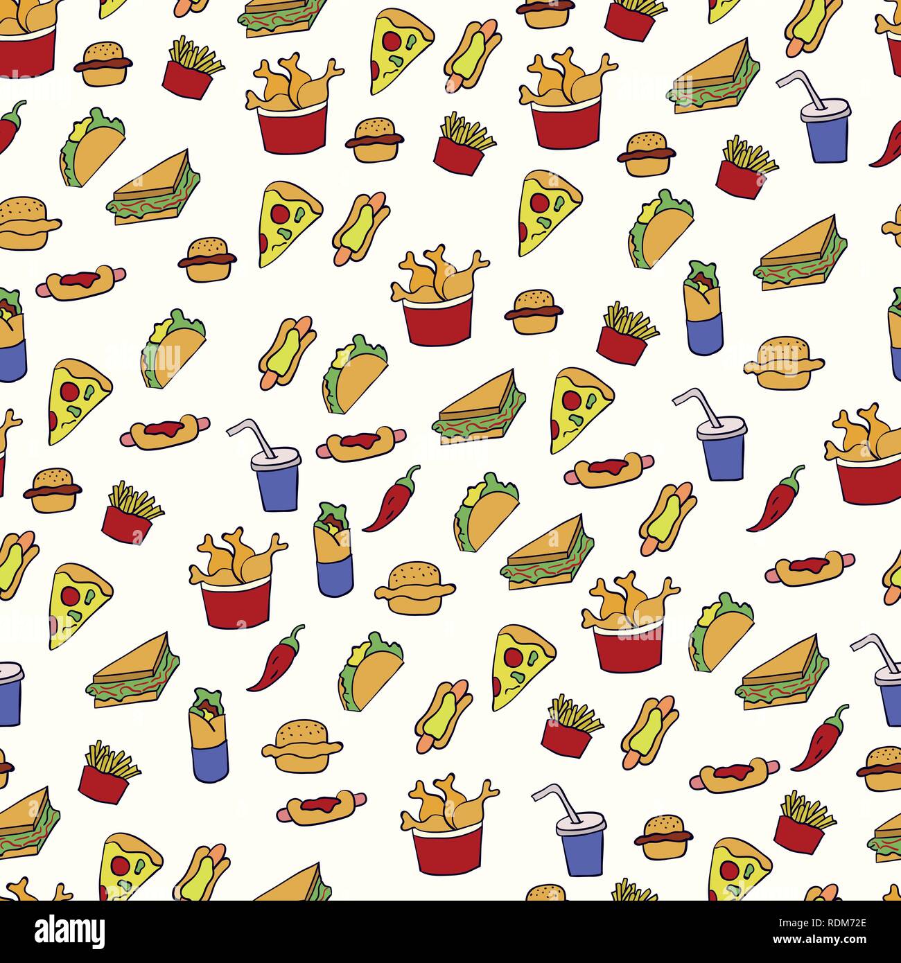 Doodle Ilustracion De Comida Rapida Patron Sin Fisuras Con La