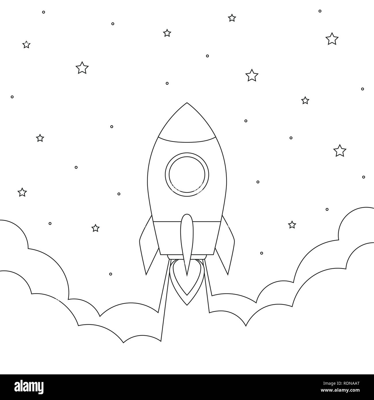 Lanzamiento De Cohetes Al Espacio Con Humo Y Estrellas Diseno Para Colorear La Ilustracion Vectorial Eps10 Imagen Vector De Stock Alamy