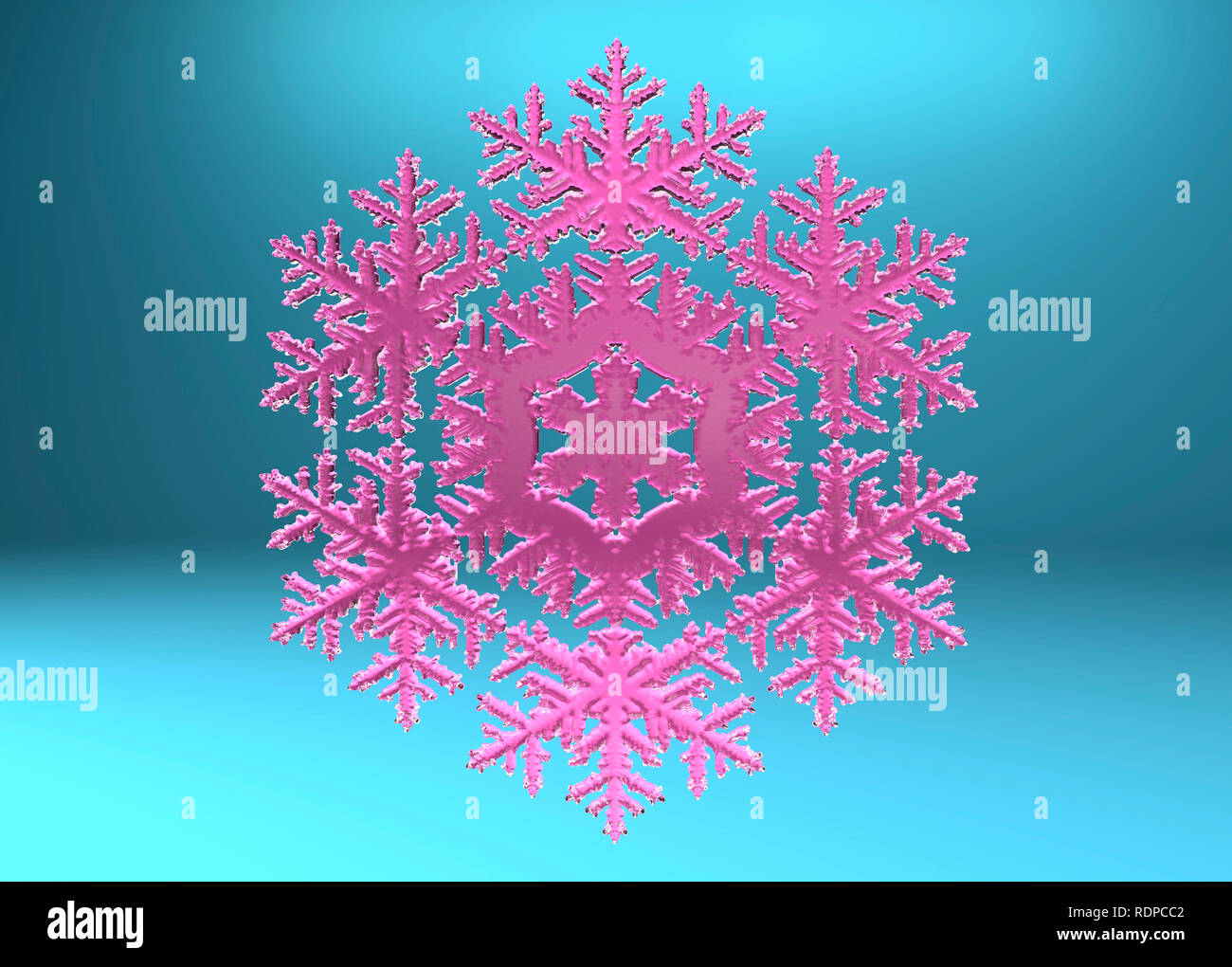 Pink Snowflake contra un fondo azul, la ilustración. Foto de stock
