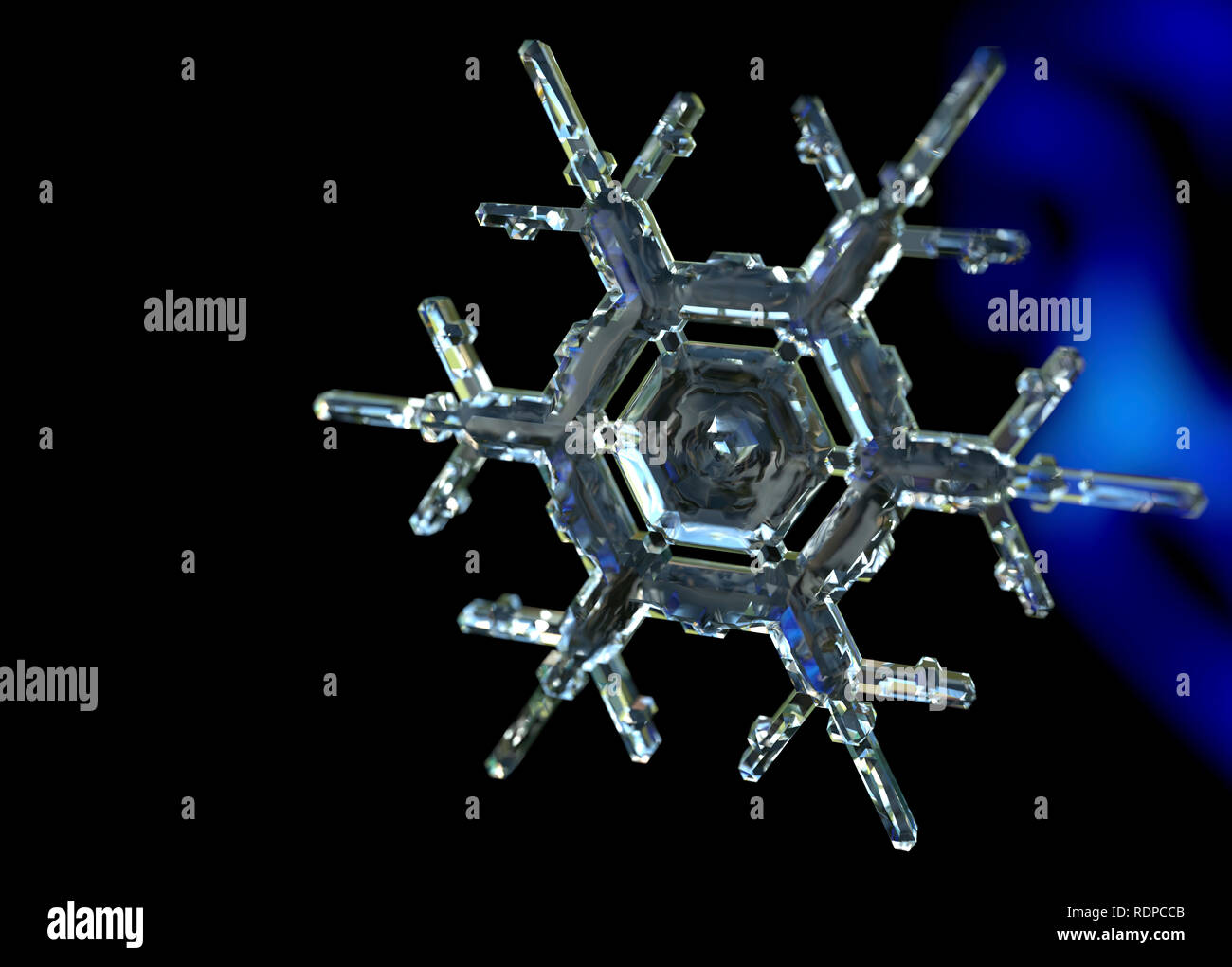 Snowflake contra un fondo oscuro, ilustración. Foto de stock