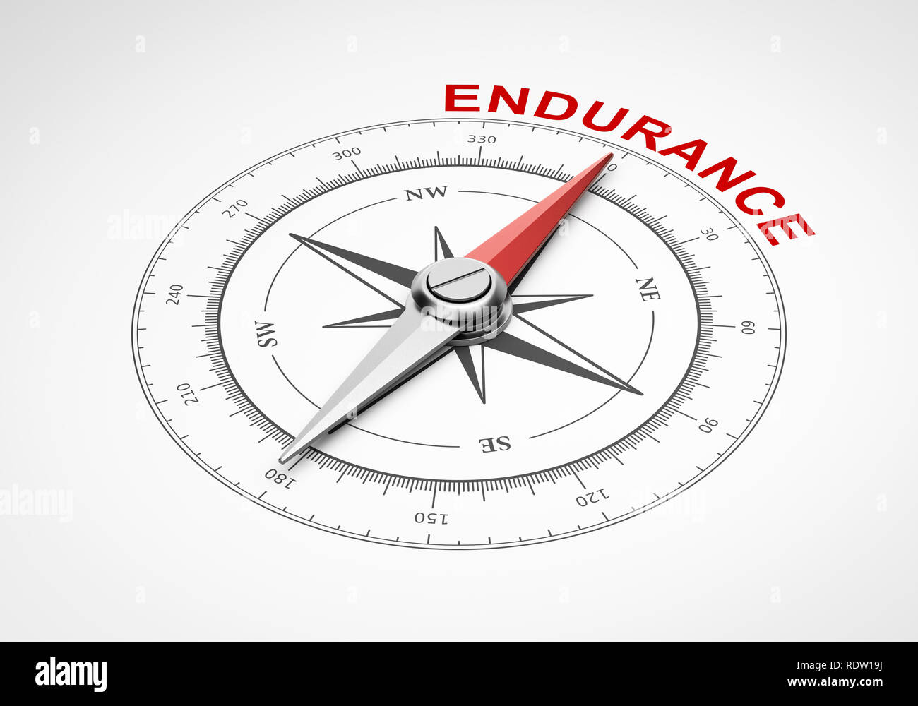 Brújula magnética con la aguja apuntando hacia la Palabra de resistencia roja sobre fondo blanco Ilustración 3D Foto de stock