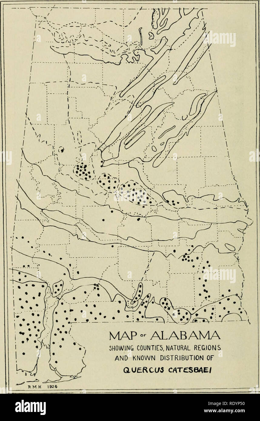 Botánica Económica de Alabama. La botánica económica; los bosques y la  silvicultura. 128 Botánica Económica de Alabama. Mapa °^ mostrando los  condados de Alabama, regiones naturales y distribución conocida de aUEfkCUS