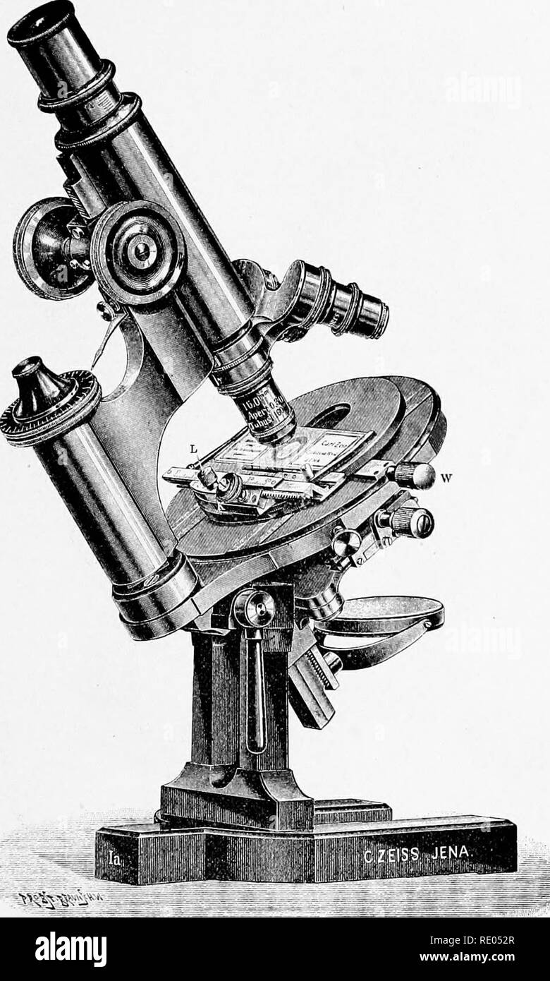 El microscopio: una introducción a los métodos microscópicos y la  histología. Microscopios. ne. En Microscopios de laboratorio 97. Fig. 94. Microscopio  Zeiss /'l con platina mecánica. Esta cifra de Zeiss' Catálogo