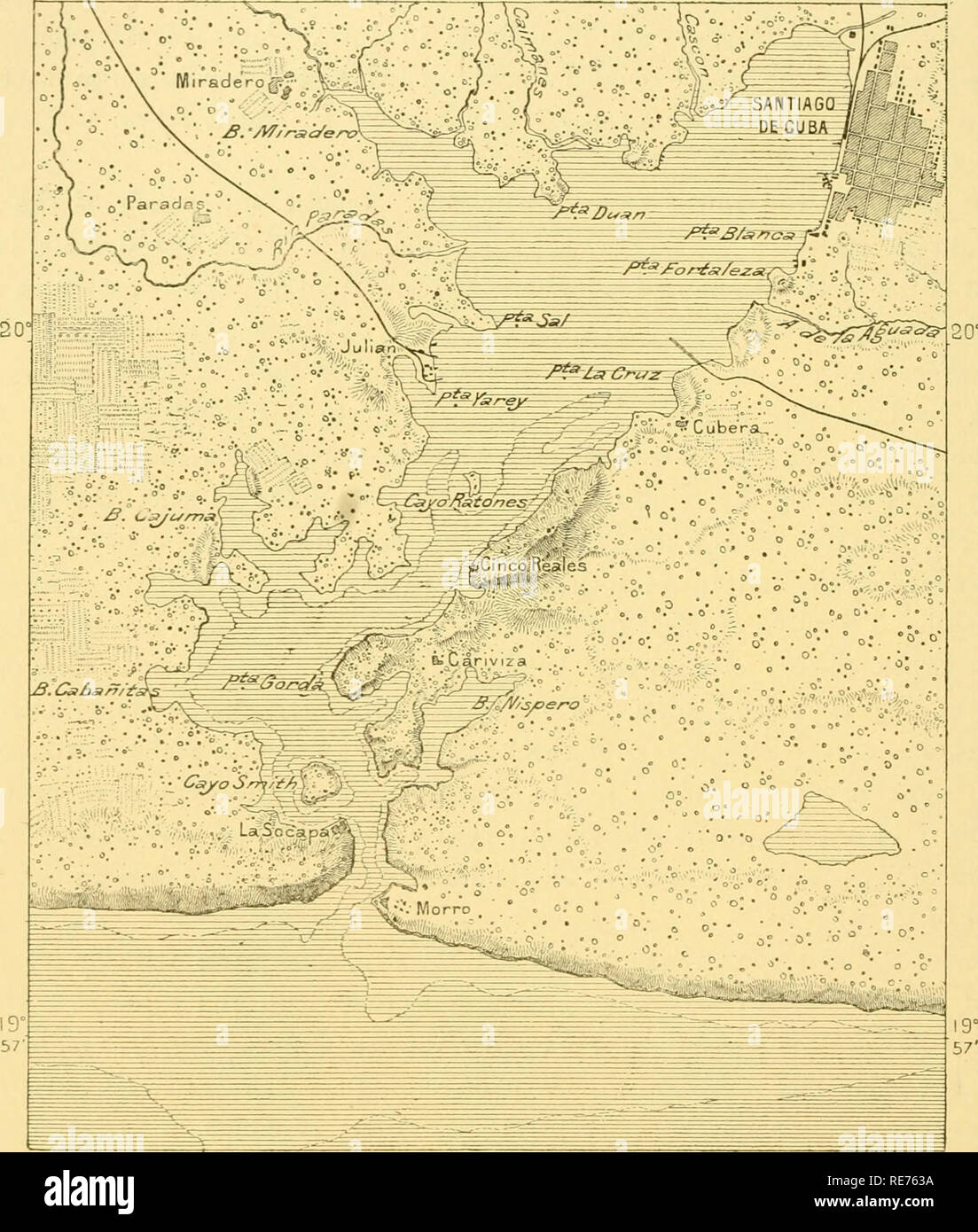 La tierra y sus habitantes ... Geografía. 378 MÉXICO, CENTEAL AMÉRICA,  Indias Occidentales. A mitad de camino entre Santiago y Cajje Maisi, en la  costa sur oriental es una sangría por