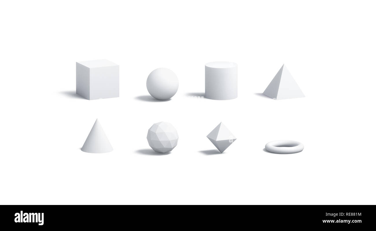 Las formas geométricas en blanco conjunto de maquetas, aisladas, 3D rendering. Maqueta de elemento formas vacías. Retire el papel o cartón figura geométrica plantilla. Foto de stock