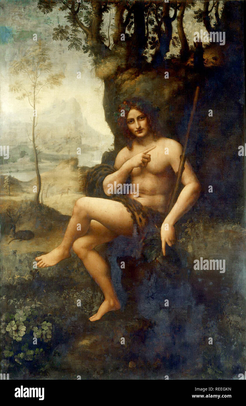 Bacchus, antiguamente san Juan Bautista, la pintura se basa en un dibujo por el artista renacentista italiano Leonardo da Vinci y pintado por un artista desconocido Foto de stock