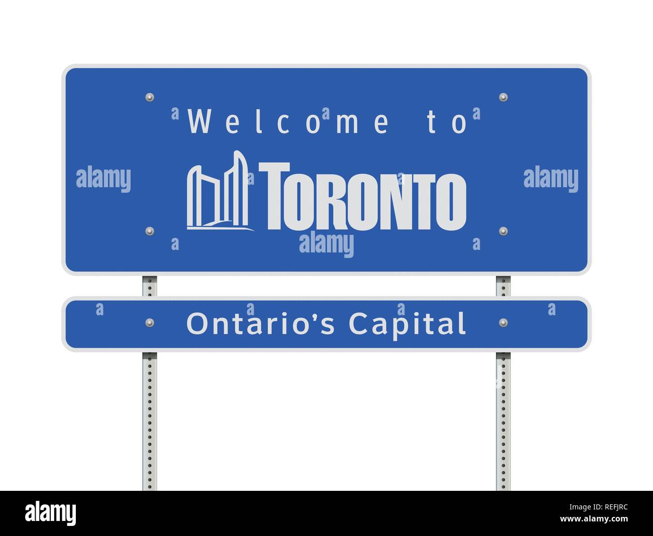 Ilustración vectorial de la bienvenida en la capital de Ontario en Toronto Blue road sign Ilustración del Vector
