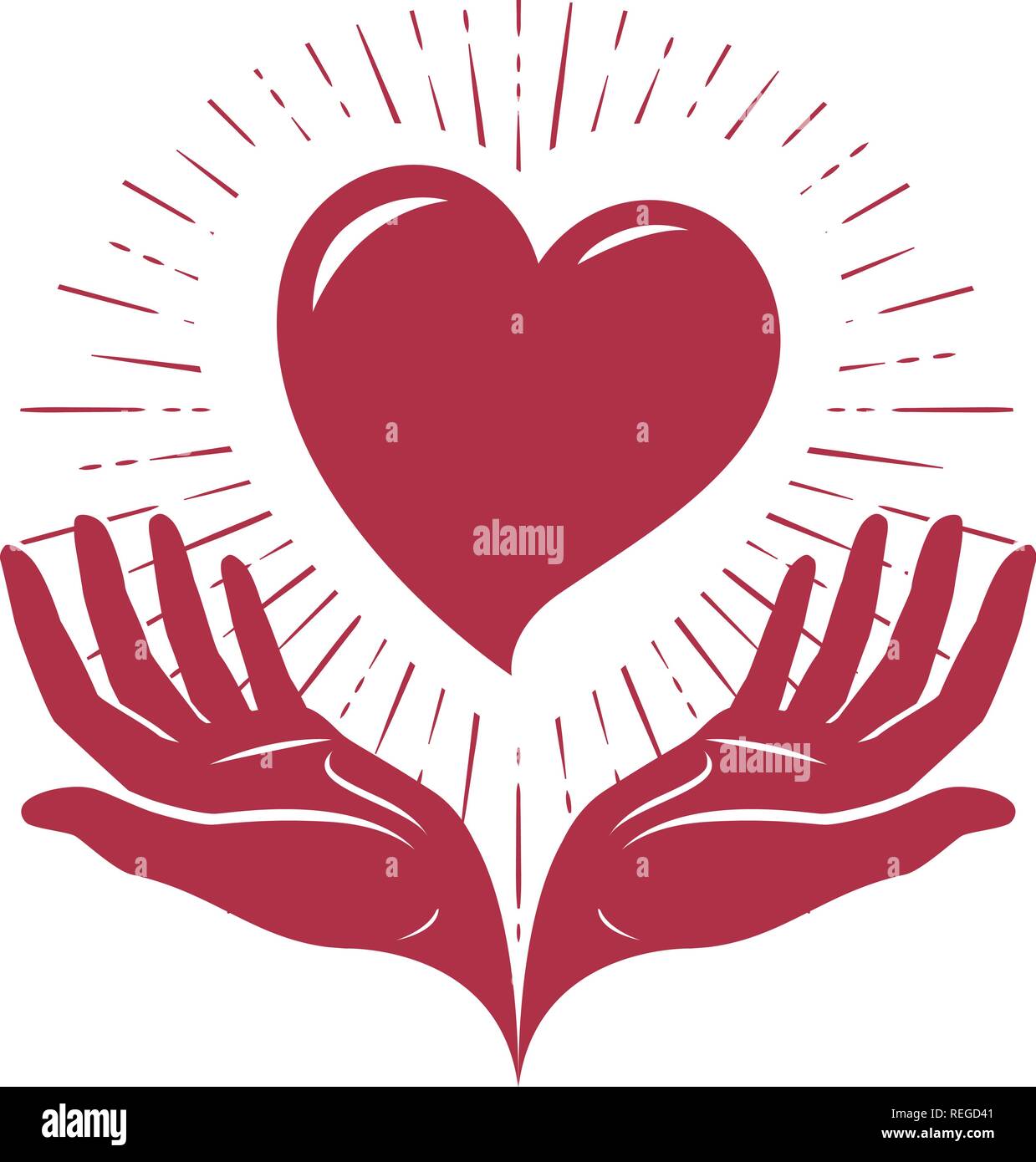 El corazón en la mano, el logotipo. El amor, la caridad de etiqueta o símbolo. Ilustración vectorial Ilustración del Vector