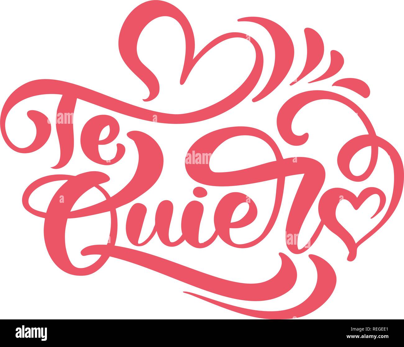 La caligrafía frase Te Quiero en español - I Love You. Día de San Valentín  Vector letras dibujada a mano. Corazón Holiday doodle boceto tarjetas de  San Valentín. decoración de diseño para