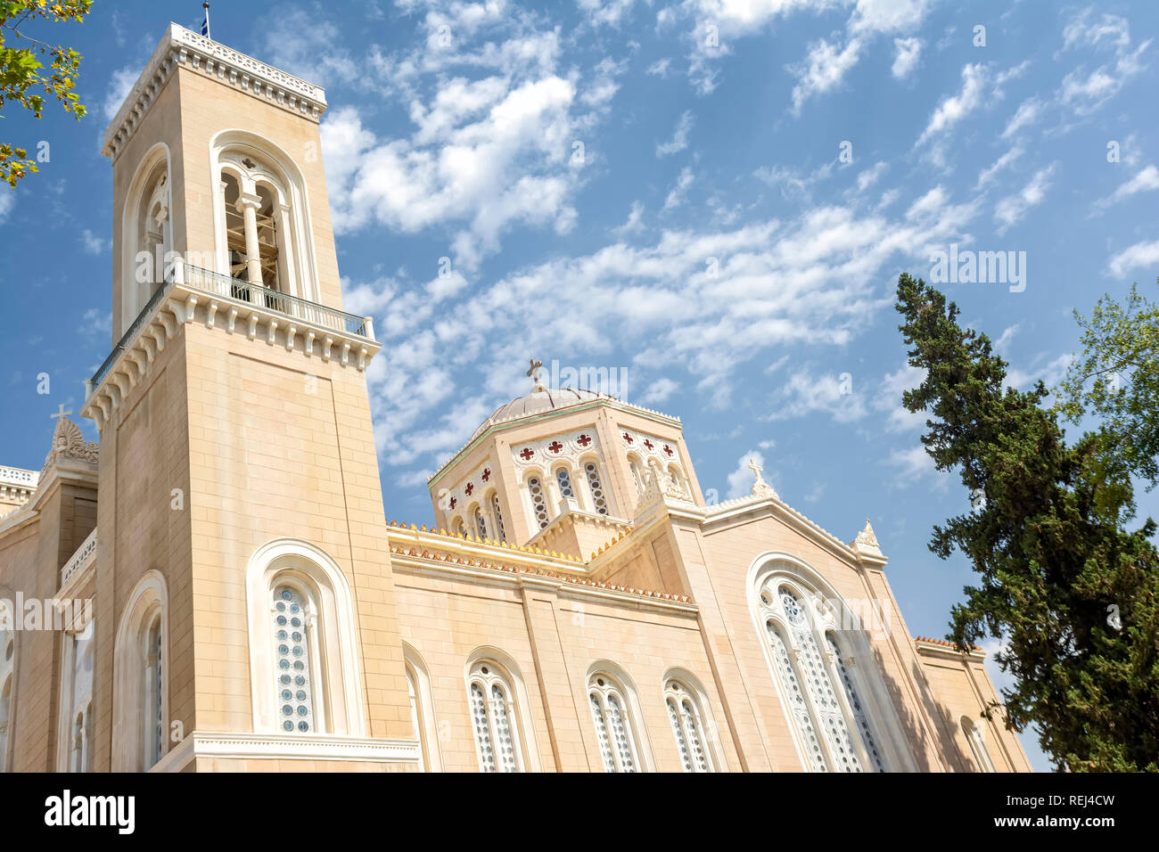 Detalle exterior de la Catedral Metropolitana de Atenas, Grecia Foto de stock