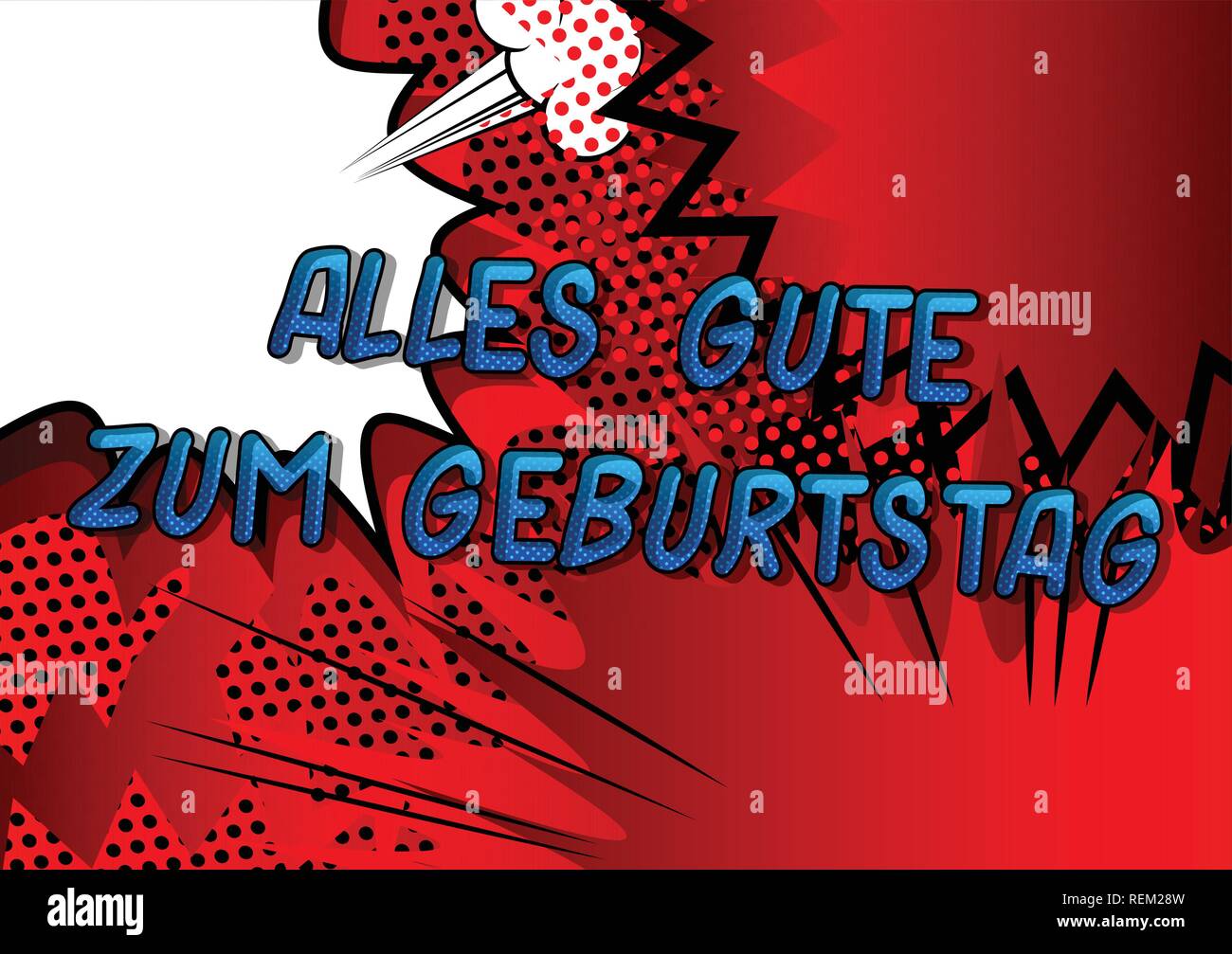 Alles Gute zum Geburtstag Feliz Cumpleaños (en alemán) Vector estilo cómic ilustrado frase