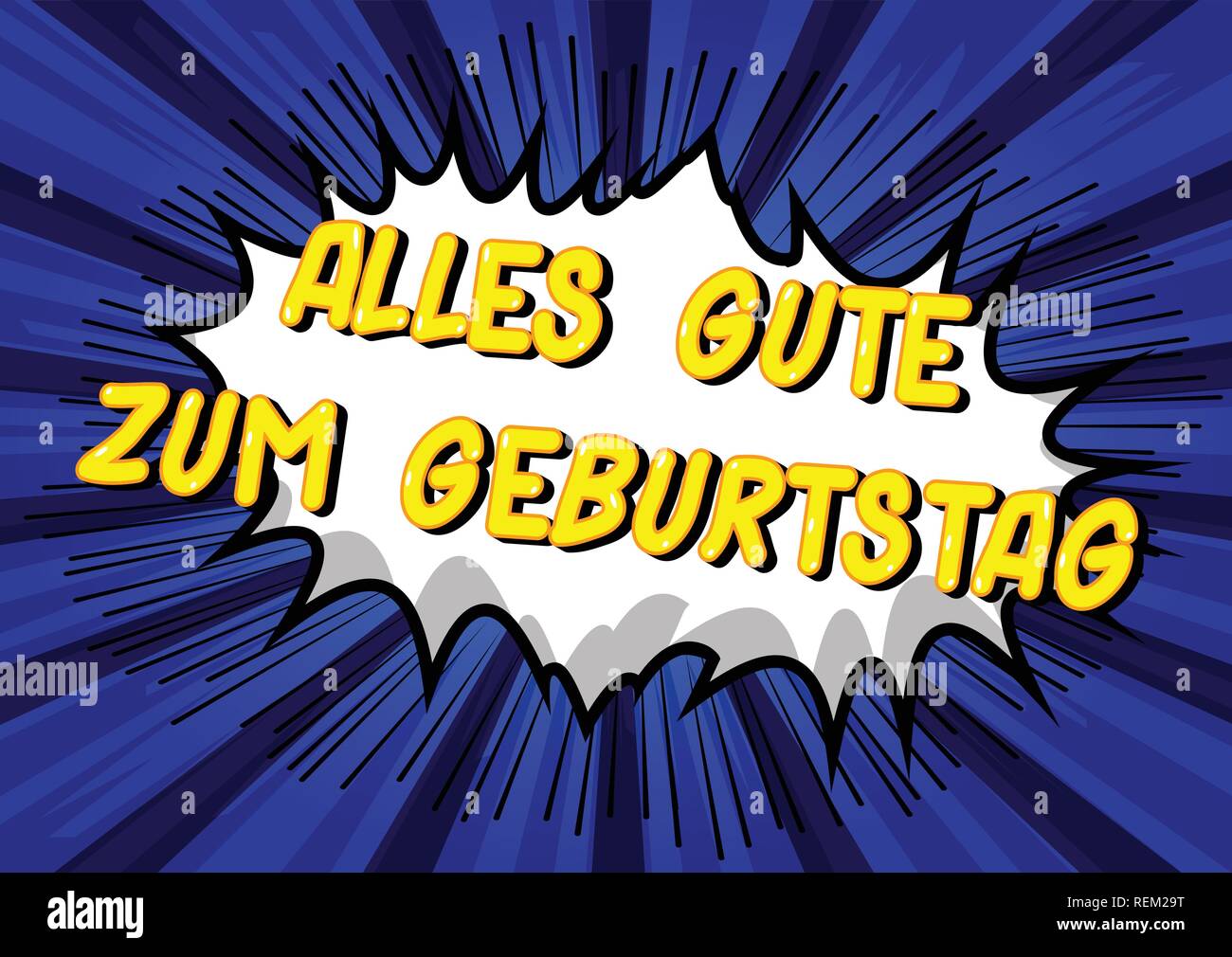 Alles Gute zum Geburtstag Feliz Cumpleaños (en alemán) Vector estilo cómic ilustrado frase