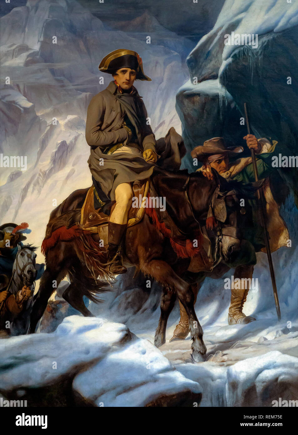 Bonaparte cruzando los Alpes Napoleon cruzando los Alpes,Paul Delaroche, 1850 Foto de stock