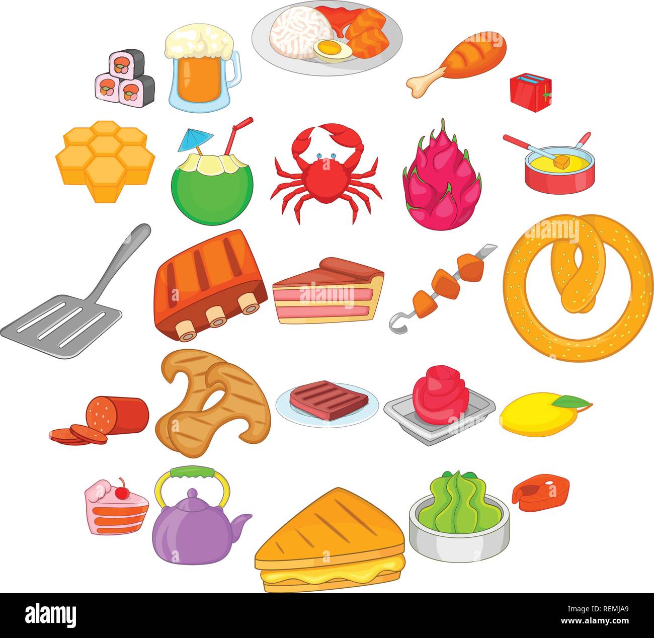 Iconos de alimentos nacionales, estilo de dibujos animados Ilustración del Vector