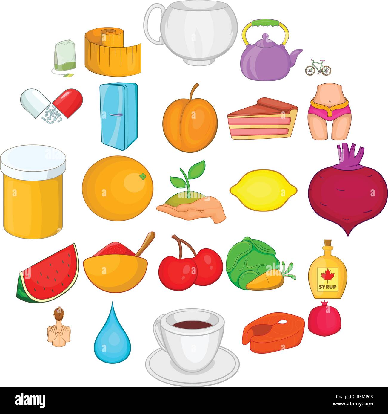 Iconos de alimentos útiles, estilo de dibujos animados Imagen Vector de  stock - Alamy