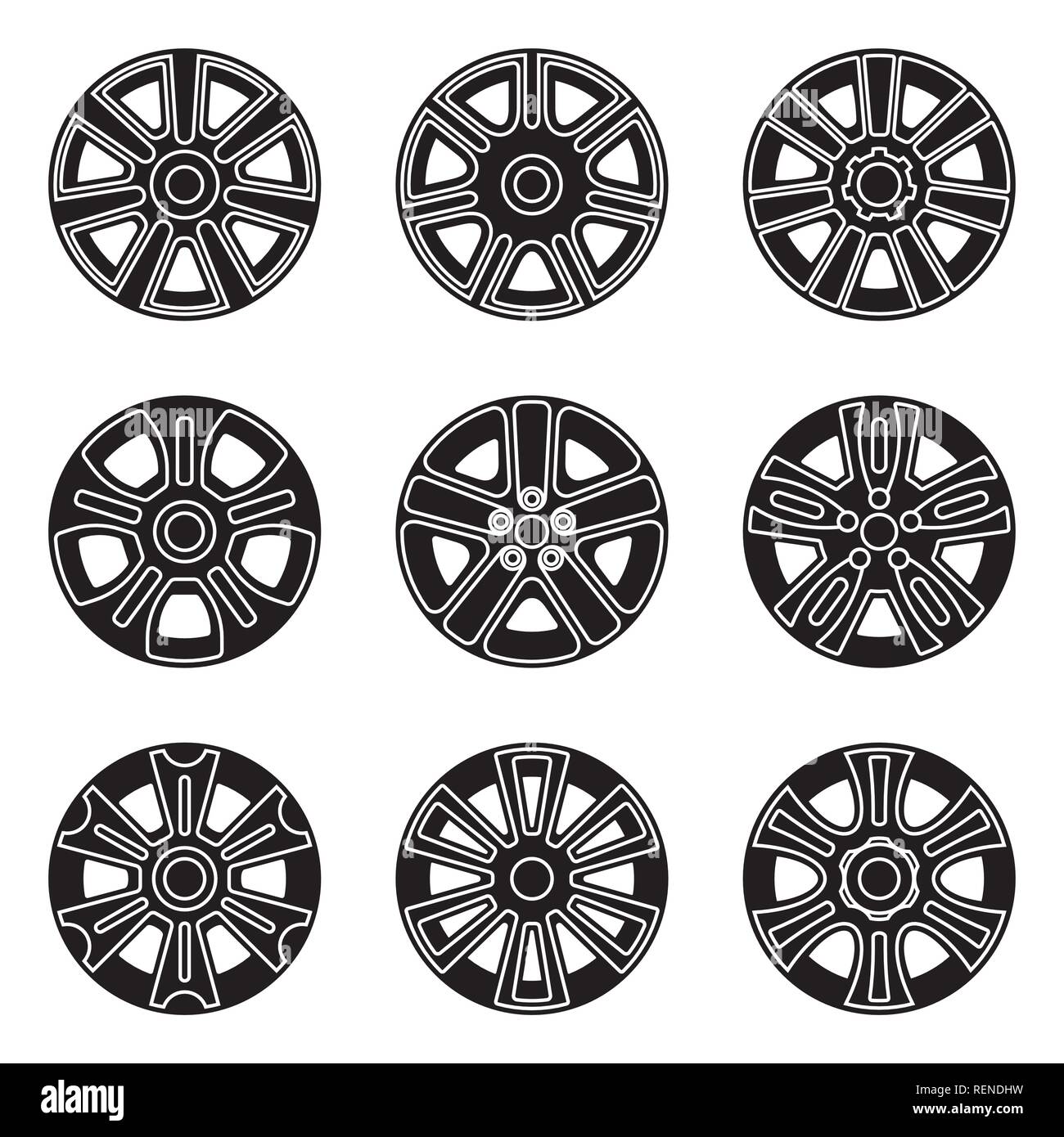 Embellecedores de rueda de coche. Las piezas del coche. Ilustración  vectorial Imagen Vector de stock - Alamy