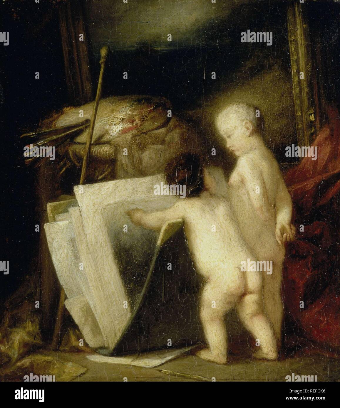 Los pequeños amantes del arte. Datación: 1840 - 1886. Mediciones: h 16,7 cm × h 17,7 cm × W 14,8 cm × w t × 15,7 cm 1,0 cm; d 5.2 cm. Museo: Rijksmuseum, Amsterdam. Autor: Hippolyte Michaud. Foto de stock