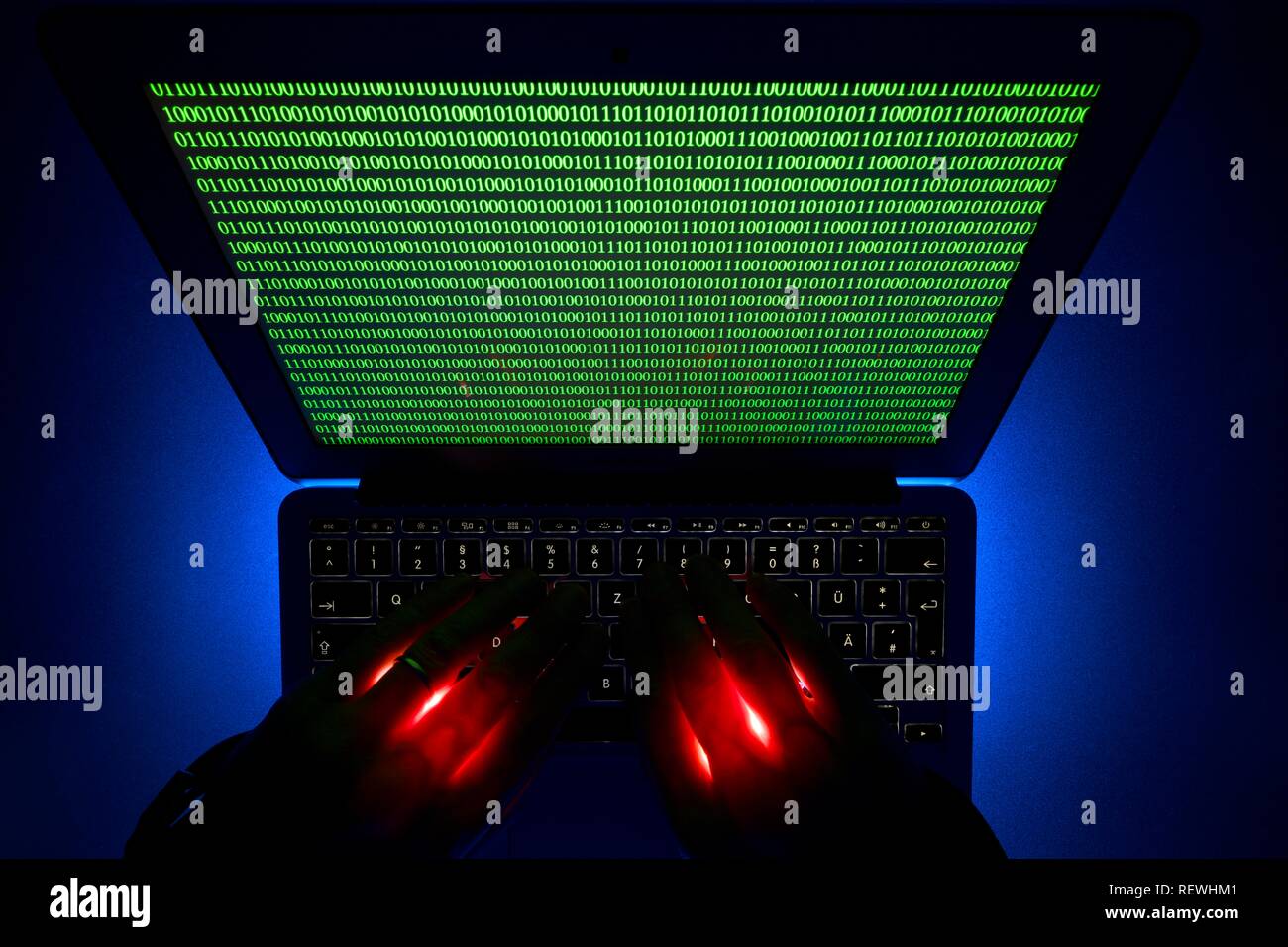 Las manos sobre el teclado del ordenador, la imagen símbolo de la ciberdelincuencia, delitos informáticos, Privacidad, Baden-Württemberg, Alemania Foto de stock