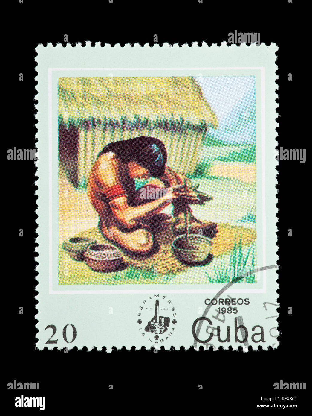 Sello de Cuba representando a un nativo de Potter (actividad). Foto de stock