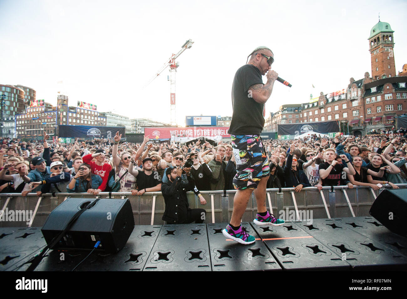 El rapero estadounidense y letrista rifi-rafe realiza un concierto en vivo durante la popular calle y Block Party festival distorsión Copenhague 2017. Dinamarca, el 01/06 de 2017. Excepto Dinamarca. Foto de stock