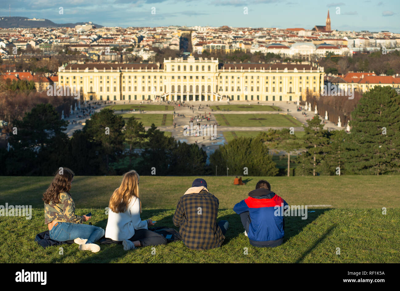 Vistas del horizonte de la ciudad de Viena desde el jardín del palacio de Schönbrunn. Austria. Foto de stock