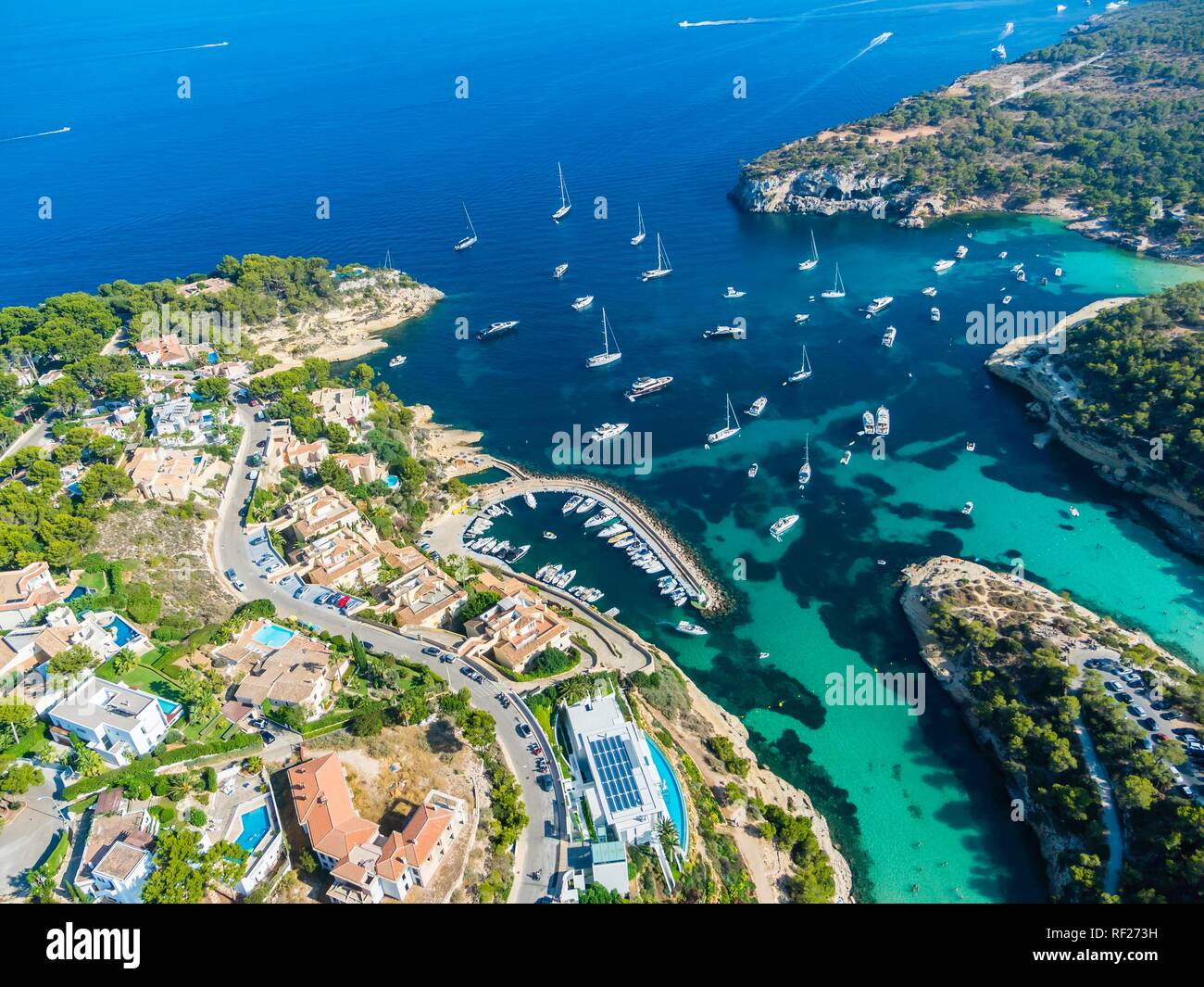 Foto aérea, vista de la bahía de Portals Vells, Mallorca, Islas Baleares, España Foto de stock