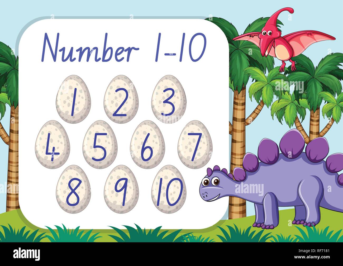 Contar el número de uno a diez tema dinosaurios ilustración Imagen Vector de  stock - Alamy