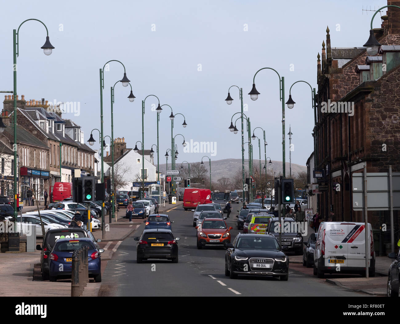 Vista general de Biggar High Street, Biggar, South Lanarkshire, Escocia, Reino Unido Foto de stock