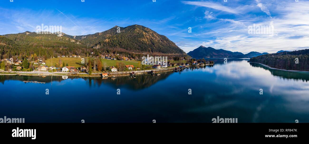 Drone disparo, Kochel am See, Walchensee, Alta Baviera, Baviera, Alemania Foto de stock