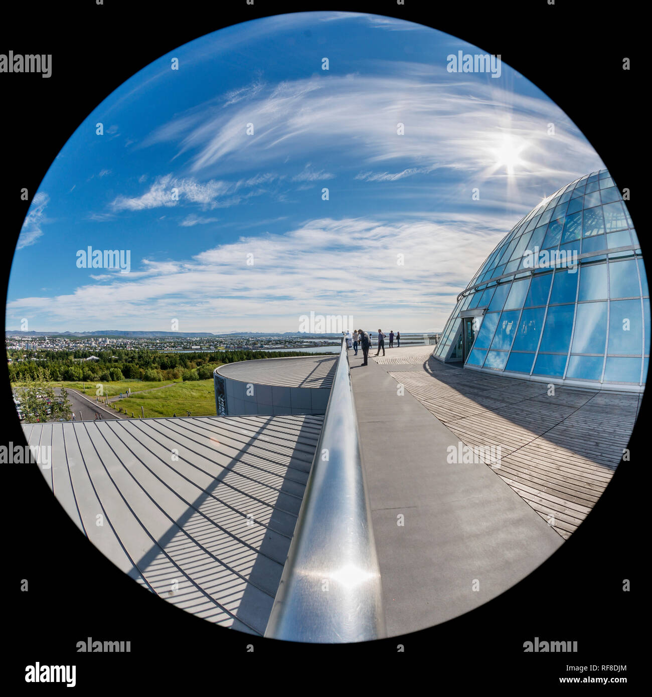 360 grados- Obeservation cubierta, Perlan Museum,(La perla) en Reikiavik, Islandia. Foto de stock
