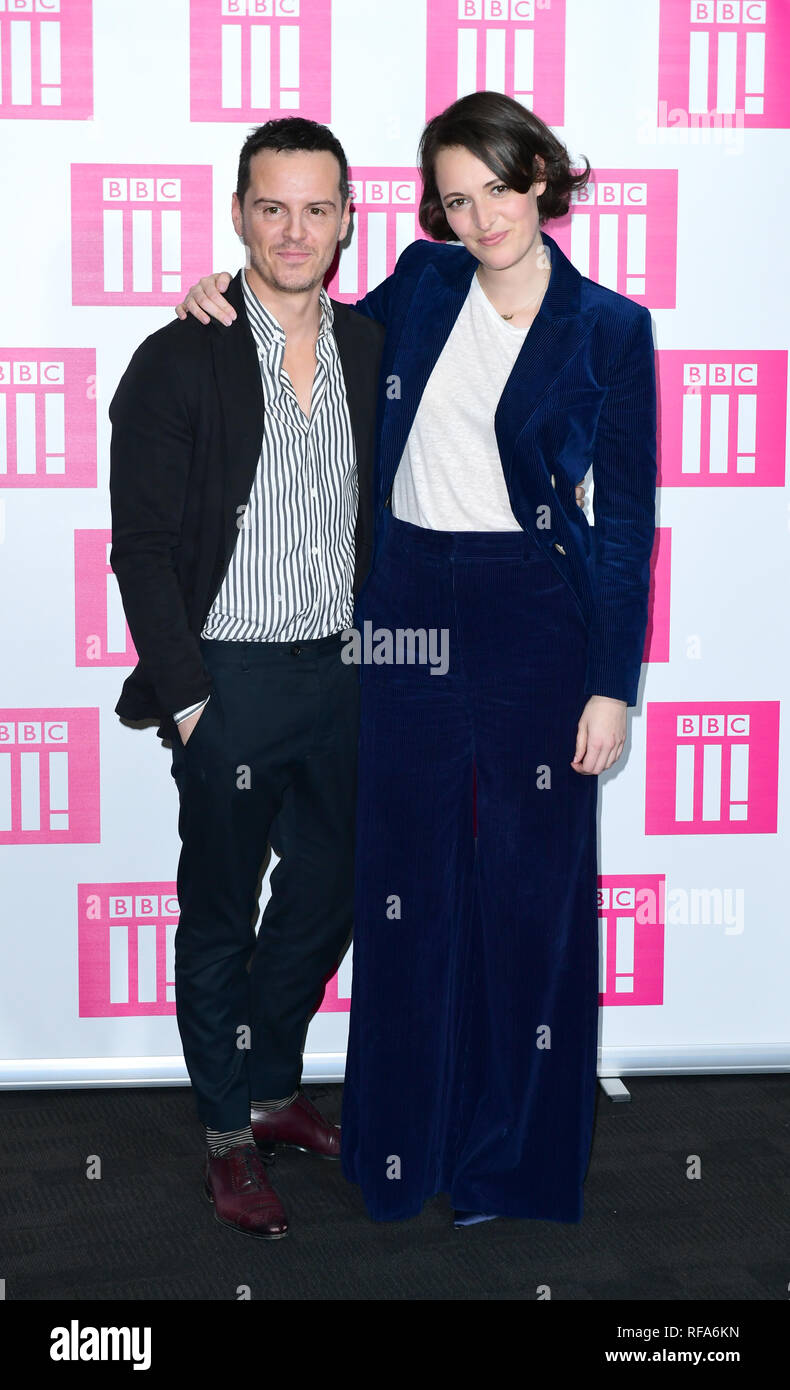 Andrew Scott y Phoebe Waller-Bridge asistir una foto llamada fleabag para Serie 2 en el BFI Southbank de Londres. Foto de stock