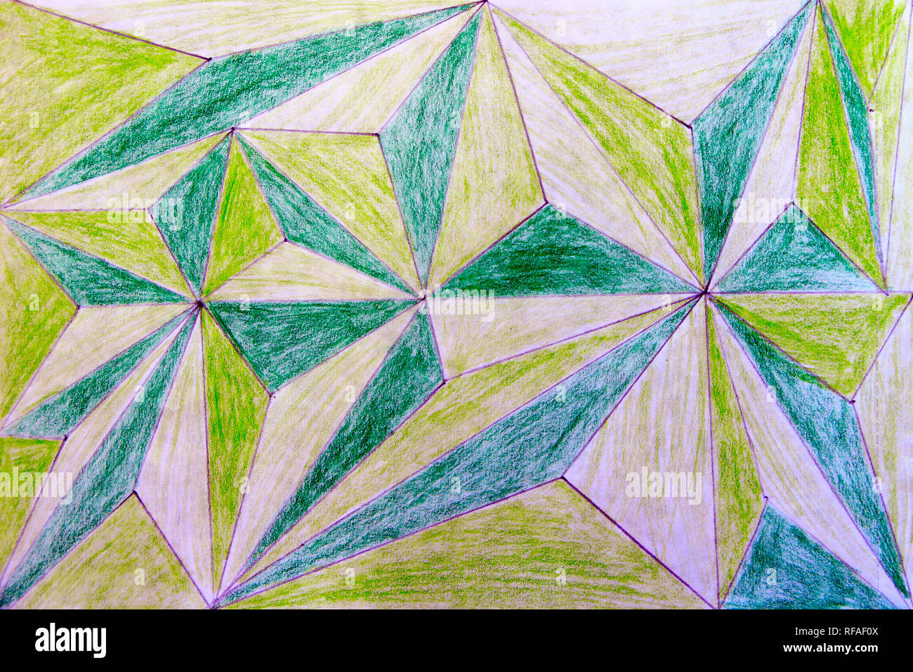 Children's dibujo abstracto dibujado en lápiz de figuras geométricas de  verde y de color verde claro. Dibuja la abstracción. La abstracción en  geometría Fotografía de stock - Alamy