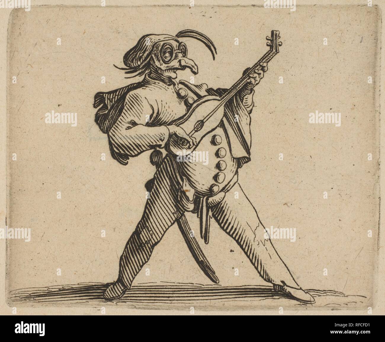 Le Comédien Jouant Masqué de la Guitare (el comediante enmascarados tocando la guitarra), desde varie figure Gobbi, suite appelée aussi Les Bossus, Les Pygmées, Les Nains grotescos (diferentes cifras, la Hunchbacks Hunchbacked, el Pygmes, la grotesca enanos). Artista: Jacques Callot (1592-1635 Francés, Nancy Nancy). Dimensiones: Hoja: 7 5/16 x 10 3/8 pulg. (18,5 x 26,3 cm): 2 placa 9/16 x 3 1/8 pulg. (6,5 x 8 cm). Series/Cartera: Les Gobbi, suite appelée aussi Les Bossus, Les Pygmées, Les Nains grotescos. Fecha: 1616-22. Museo: Museo Metropolitano de Arte, Nueva York, Estados Unidos. Foto de stock