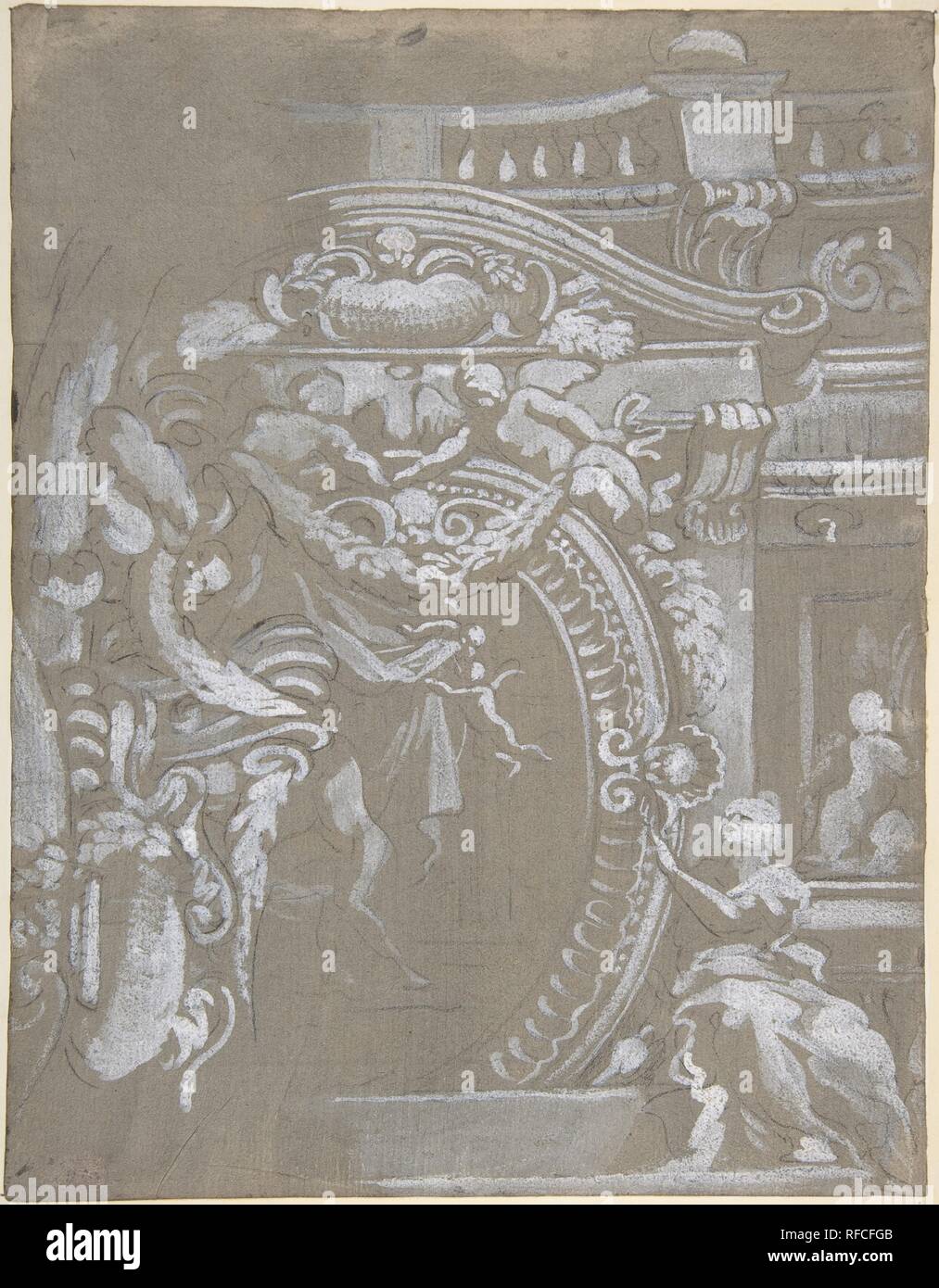 Diseno Ornamental Para Un Monumento De Pared Coronada Por Una