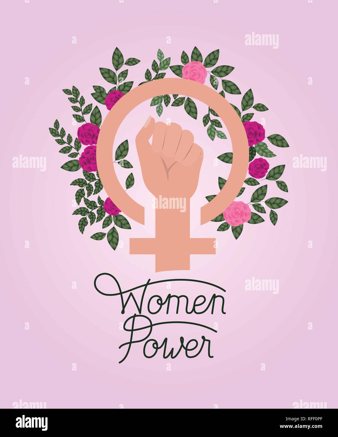 Tarjeta del Día de la mujer con la mano el puño y símbolo de género Imagen  Vector de stock - Alamy
